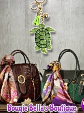 Green Turtle Crystal Tassel Keychain Bag Charm